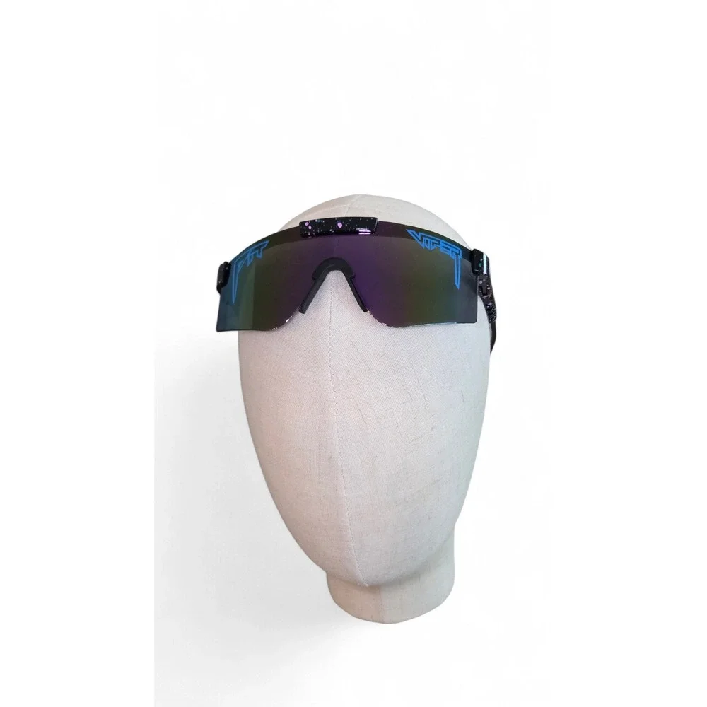 Shield Wrap Sunglasses Black Splatter Frame‎ Purple Teal Mirror Lens Sport